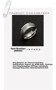 Detailed specs of the 8mm width music note luminous ring showing size and steel material