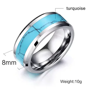 8mm titanium steel ring featuring a turquoise inlay center with a weight of 10g