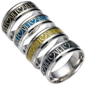 Bague Cœur Love en Acier Inoxydable Unisexe Mode Huile d'Égouttement Paillettes Bague de Couple Bijoux Minimalistes Cadeau