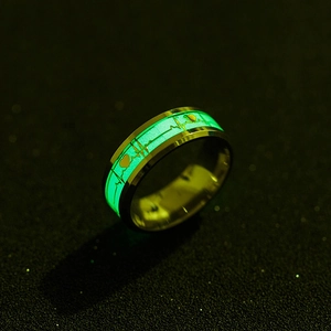 Anello Luminoso con Linea Battito Cardiaco EKG e Cuore per Uomo Donna Acciaio Inossidabile Fluorescente Band Ring Punk Gioielli Regalo