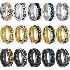 Fashion Titanium Steel Spinner Ring Rotating Chain Punk Stress Relief Band Ring For Men Women Casual Cool Jewelry Gift