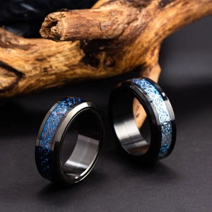 Lot de bagues rotatives en acier titane pour hommes avec motif dragon celte bleu