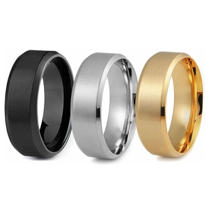 Macro shot showing matte brushed surface and polished edges of 8mm stainless steel rings