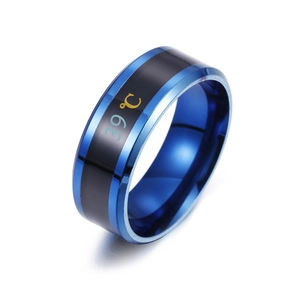Makroaufnahme des blau-metallischen Temperaturrings mit Anzeige von 39 Grad Celsius