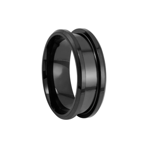 Vista macro dell'anello nero lucido con scanalatura per creazione gioielli fai-da-te