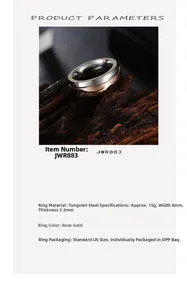 Detailed product specifications for 8mm two-tone tungsten steel ring in rose gold and silver