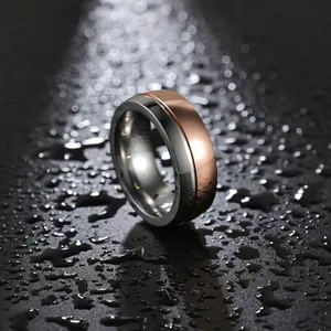 Minimalist Two Tone Titanium Steel Ring For Men Women Rose Gold Silver Brushed Geometric Finger Ring Jewelry Wedding Band Gift