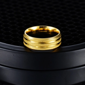 Frosted Stainless Steel Ring Gold Plated Double Groove Band For Men Women Fashion Minimalist Jewelry