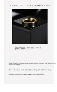 Especificaciones detalladas del anillo de tungsteno negro y oro de 8mm con medidas