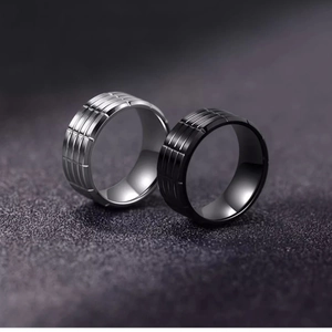 Mode minimalistische Industriedesign Ringe in Silber und Schwarz mit Gittermuster