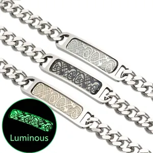 Luminous Titanium Steel Celtic Dragon Curb Chain Bracelet Vintage Unisex Glow In The Dark Jewelry Gift