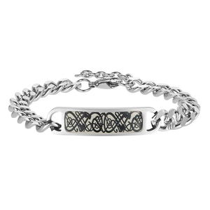 Luminous dragon pattern titanium steel bracelet with rectangular charm and Cuban link chain