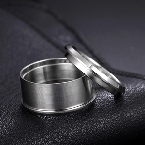 Macro detail of DIY ring setting with knurled texture and brushed steel finish components