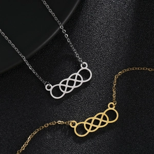 Minimalist Stainless Steel Infinity Interlocking Rings Pendant Necklace For Couples Fashion Geometric Concentric Knot Jewelry Gift