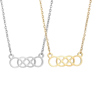 Minimalist interlocking rings necklace in gold and silver finish on a classic chain