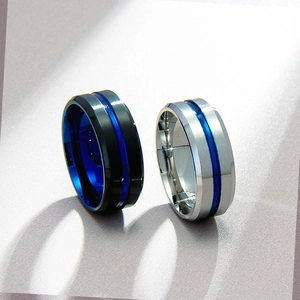 Modern 8mm tricolor men's stainless steel rings in black matte and brushed silver finishes
