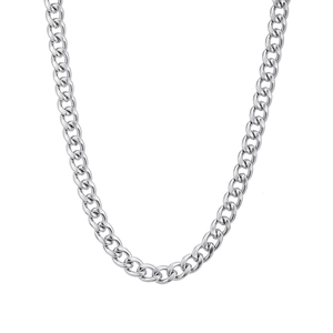 Polished silver-tone stainless steel Cuban curb chain necklace in minimalist style