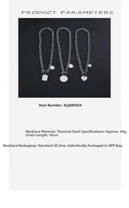 Detailed specs of titanium steel triple pendant necklace with square and round charms
