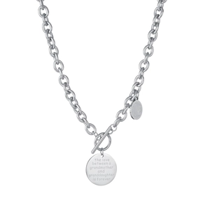 Silver stainless steel hiphop toggle clasp chain necklace with engraved round pendant