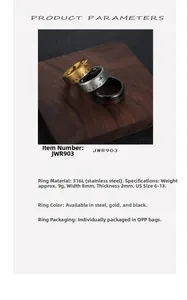 Three-color titanium steel spinner rings with engraved letters in gold, silver, and black