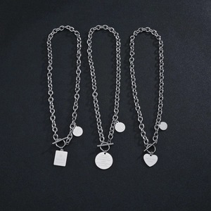 Stainless Steel Letter Pendant Necklace For Women Men Silver Industrial Style Paperclip Chain OT Buckle Initial Charms Jewelry