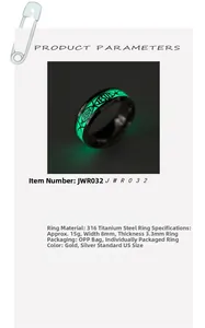 Bague Jésus lumineuse en acier titane avec éclat vert et symbole de poisson gravé