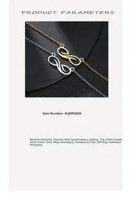 Detail specifications of stainless steel infinity pendant necklace in gold and silver finish