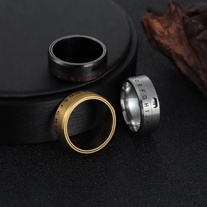 Unisex Rotatable Spinner Ring Stainless Steel Matte Brushed Alphabet Letters Numeric Stress Relief Fashion Band Jewelry