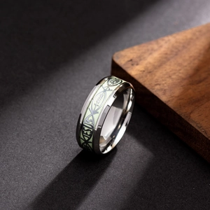 Détail du symbole poisson de Jésus et insert lumineux sur bague en acier inoxydable