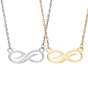 Polished titanium steel infinity pendant necklace in gold and silver finishes