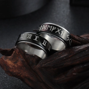 Roman Numeral Rune Spinner Ring Stainless Steel Rotatable Double Layer Band Stress Relief Ring For Men Women Nordic Viking Jewelry