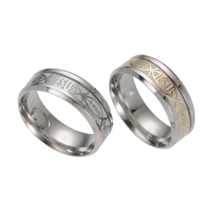 Ensemble de bagues Jésus en acier inoxydable avec symbole Ichthys en argent et or rose