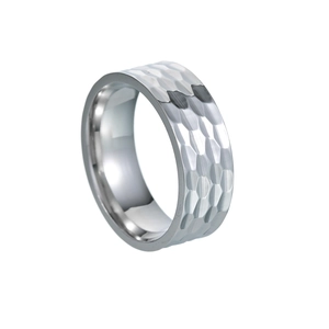 Detail view of 8mm hammered texture surface on the vintage polished steel ring