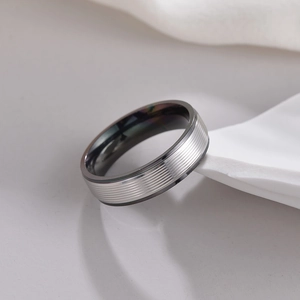 Men's 6mm grooved stainless steel ring with matte texture and colorful inner lining