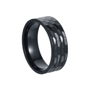 Black hammered finish 8mm titanium steel ring for men with unique textured surface