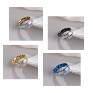 6mm men's stainless steel grooved rings in rainbow, black, gold and blue finishes
