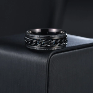 8mm black rotatable chain ring for men made of durable industrial style titanium steel
