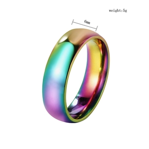Macro detail of 6mm rainbow titanium ring weighing 5g with polished metallic finish