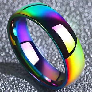 Iridescent Titanium Steel Ring For Men Rainbow Minimalist Plain Band Fashion Jewelry Accessory Gift For Student Boyfriend