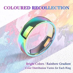 Rainbow gradient titanium steel ring for men with minimalist polished surface
