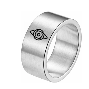 Bague 10mm en acier titane argenté brossé avec gravure de rune nordique en forme d'œil