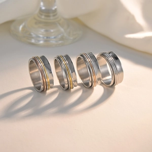 Concave Three Color Triple Spinner Ring For Men Women Stainless Steel Rotatable Band Relief Stress Fashion Unisex Jewelry