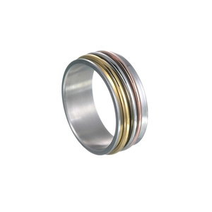 Three-tone titanium steel spinner ring in silver, gold and rose gold for men and women