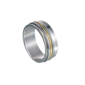 Three-tone concave rotatable titanium steel ring with brushed finish for men and women