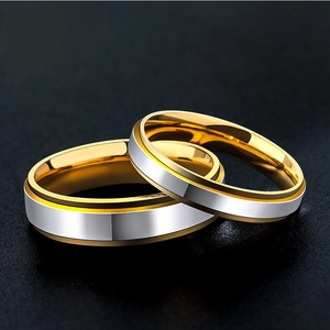Minimalist Bicolor Titanium Steel Couple Rings Gold Silver Plated Geometric Band Ring Fashion Jewelry Anniversary Gift