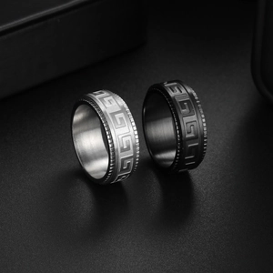 Bague Spinner en Acier Inoxydable Clé Grecque pour Hommes Femmes Anti Anxiété Bague Rotative Méandre Bijoux Géométriques de Mode