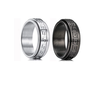 Bague rotative en acier titane avec motif grec et anneau tournant anti-stress