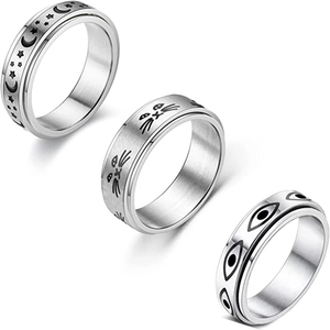 Anelli Spinner in Acciaio al Titanio per Uomo Donna Sollievo Ansia Fidget Rings Gatto Stella Luna Malocchio Opachi Anelli Argento