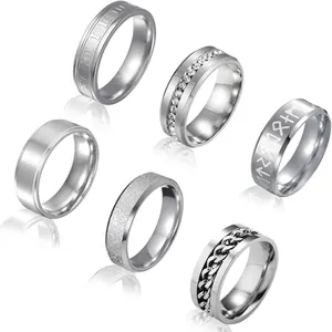 Anelli in Acciaio al Titanio per Uomo Donna Catena Girevole Numeri Romani Rune Strass Spazzolato Opaco Anelli Gioielli di Moda