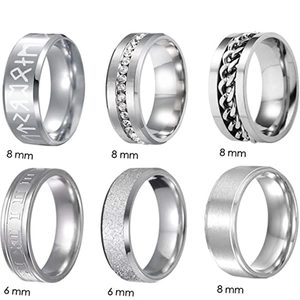 Set di 6 anelli in acciaio al titanio argento da 6 mm e 8 mm per uomo e donna